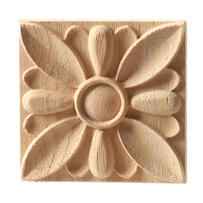 European Carved Wood Corner Applique – Unpainted Floral Furniture Decal for Vintage Home Decor