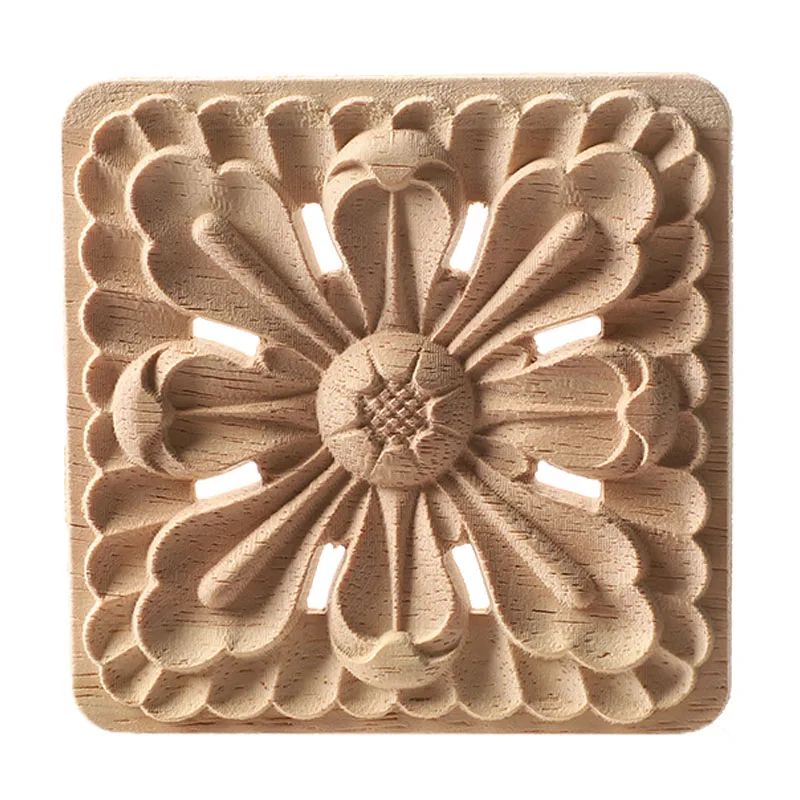 European Carved Wood Corner Applique – Unpainted Floral Furniture Decal for Vintage Home Decor