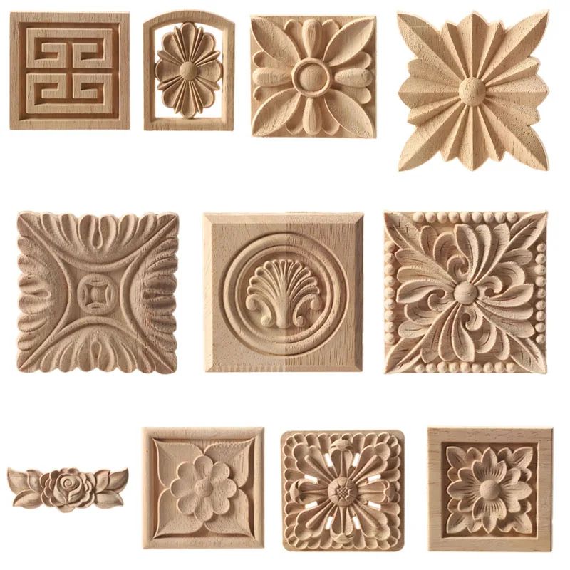 European Carved Wood Corner Applique – Unpainted Floral Furniture Decal for Vintage Home Decor
