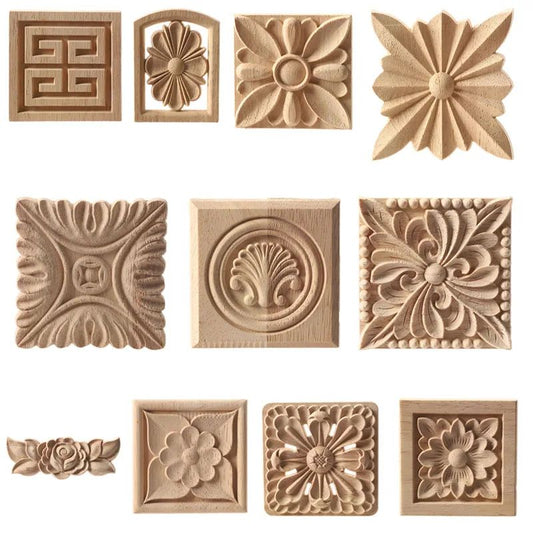 European Carved Wood Corner Applique – Unpainted Floral Furniture Decal for Vintage Home Decor