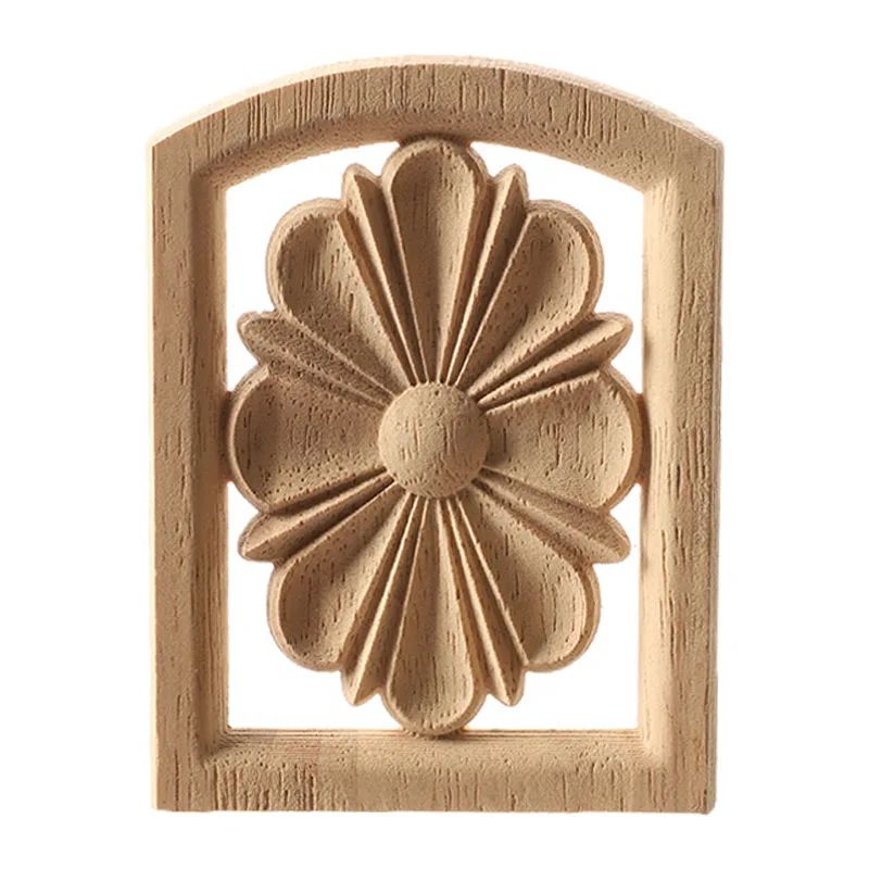 European Carved Wood Corner Applique – Unpainted Floral Furniture Decal for Vintage Home Decor