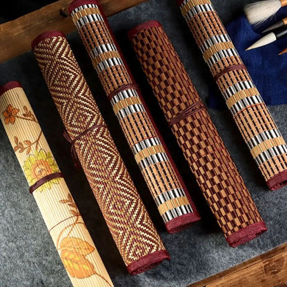 Bamboo Roll Up Calligraphy Brush Holder Case