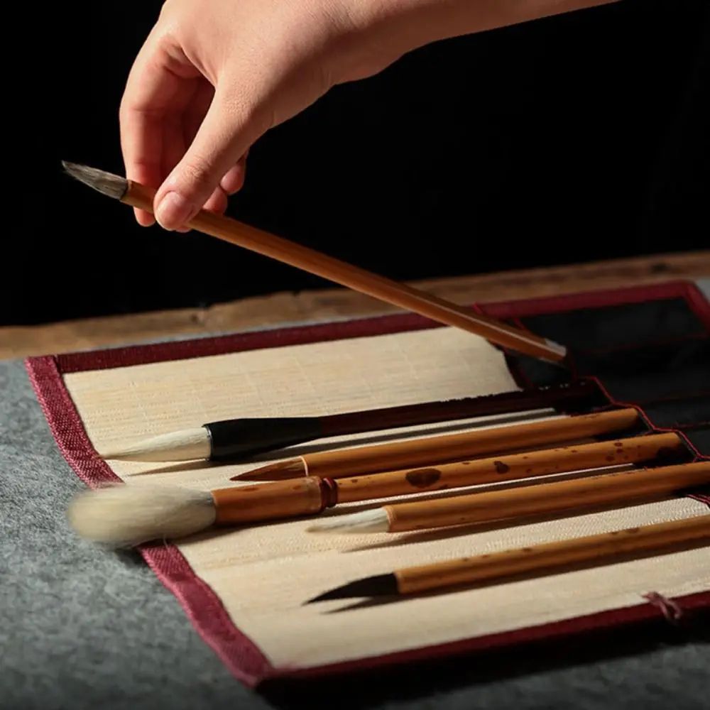 Bamboo Roll Up Calligraphy Brush Holder Case