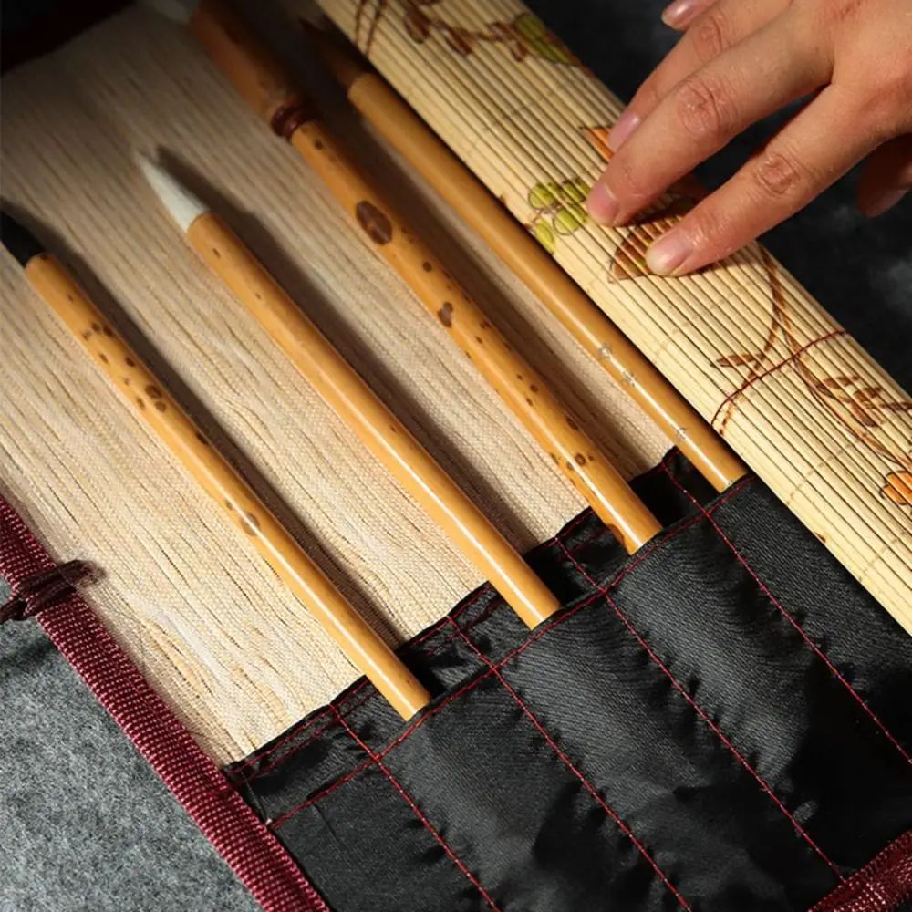 Bamboo Roll Up Calligraphy Brush Holder Case