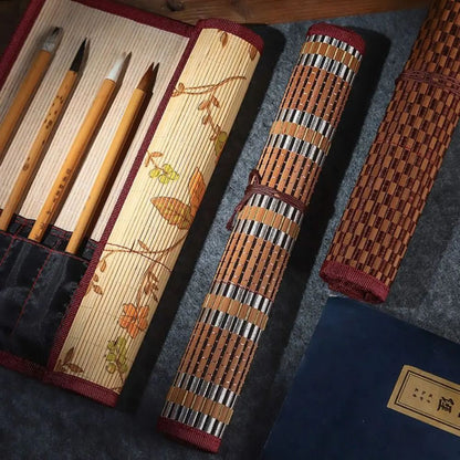 Bamboo Roll Up Calligraphy Brush Holder Case