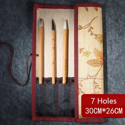 Bamboo Roll Up Calligraphy Brush Holder Case