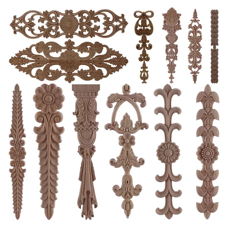 Hand-Carved European Oak Applique – Vintage Floral Wood Onlay Decor for Furniture & Doors