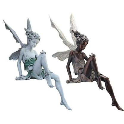 Flute Playing Fairy Garden Statue – Angel Resin Outdoor Lawn Sculpture Decor