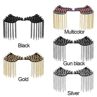 Punk Shoulder Brooch Tassel Epaulet Chain – Statement Metal Shoulder Accessory