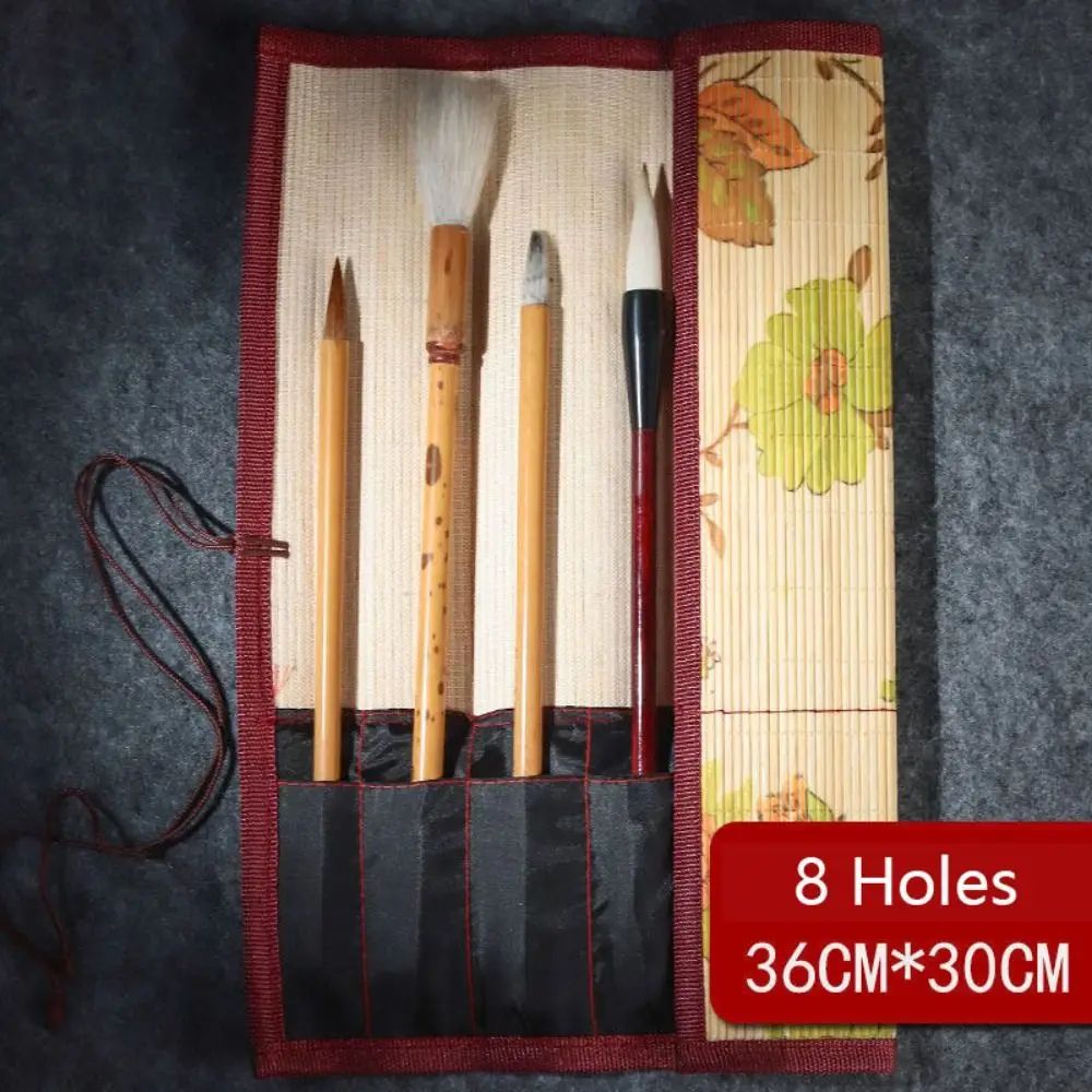 Vintage Bamboo Calligraphy Brush Holder Roll – Large Capacity Art Supplies Organizer