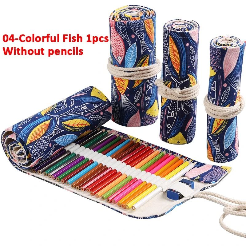 Canvas Roll Up Pencil Case with 12 Slots for Organized School and Art Supplies