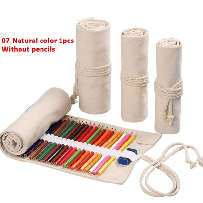 Canvas Roll Up Pencil Case with 12 Slots for Organized School and Art Supplies