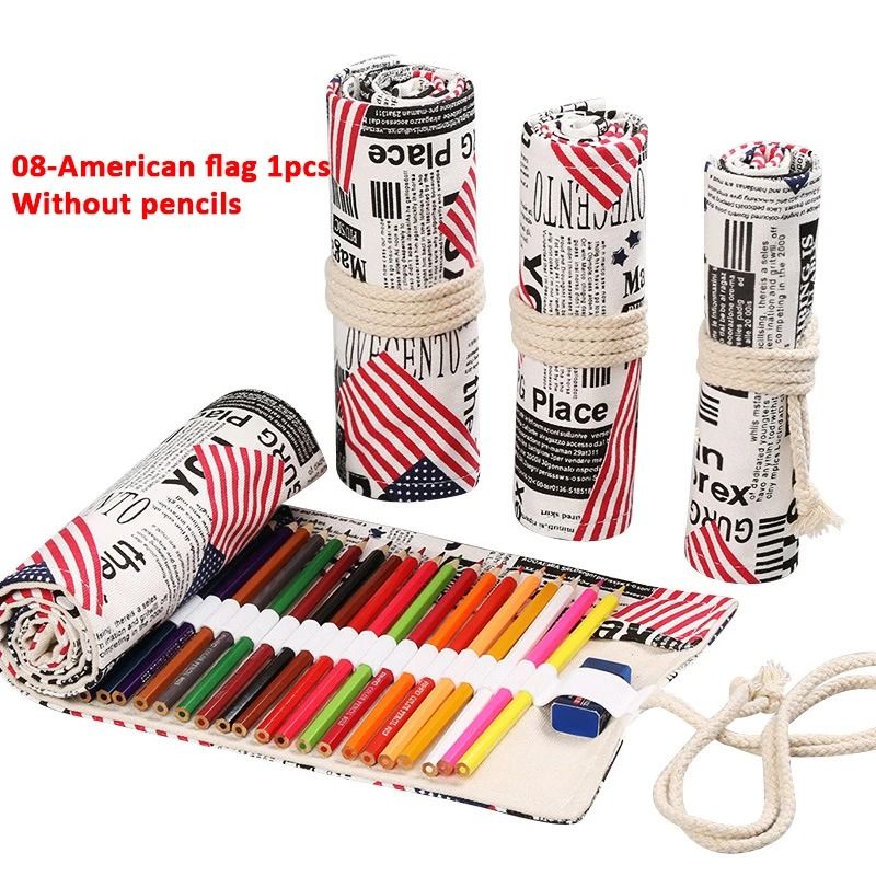 Canvas Roll Up Pencil Case with 12 Slots for Organized School and Art Supplies