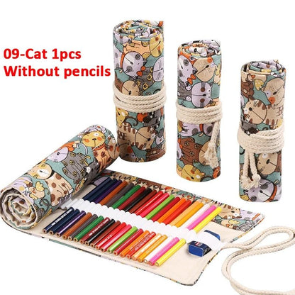 Canvas Roll Up Pencil Case with 12 Slots for Organized School and Art Supplies