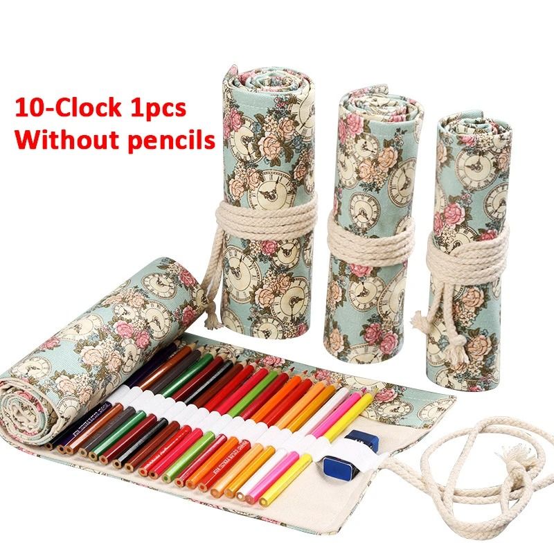 Canvas Roll Up Pencil Case with 12 Slots for Organized School and Art Supplies