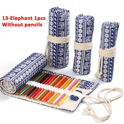 Canvas Roll Up Pencil Case with 12 Slots for Organized School and Art Supplies