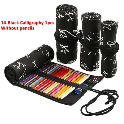 Canvas Roll Up Pencil Case with 12 Slots for Organized School and Art Supplies