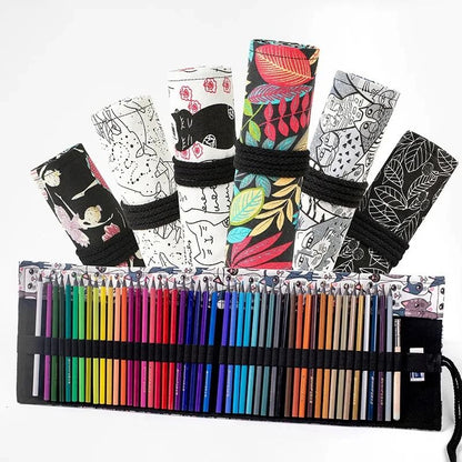 Canvas Roll Up Pencil Case with 12 Slots for Organized School and Art Supplies