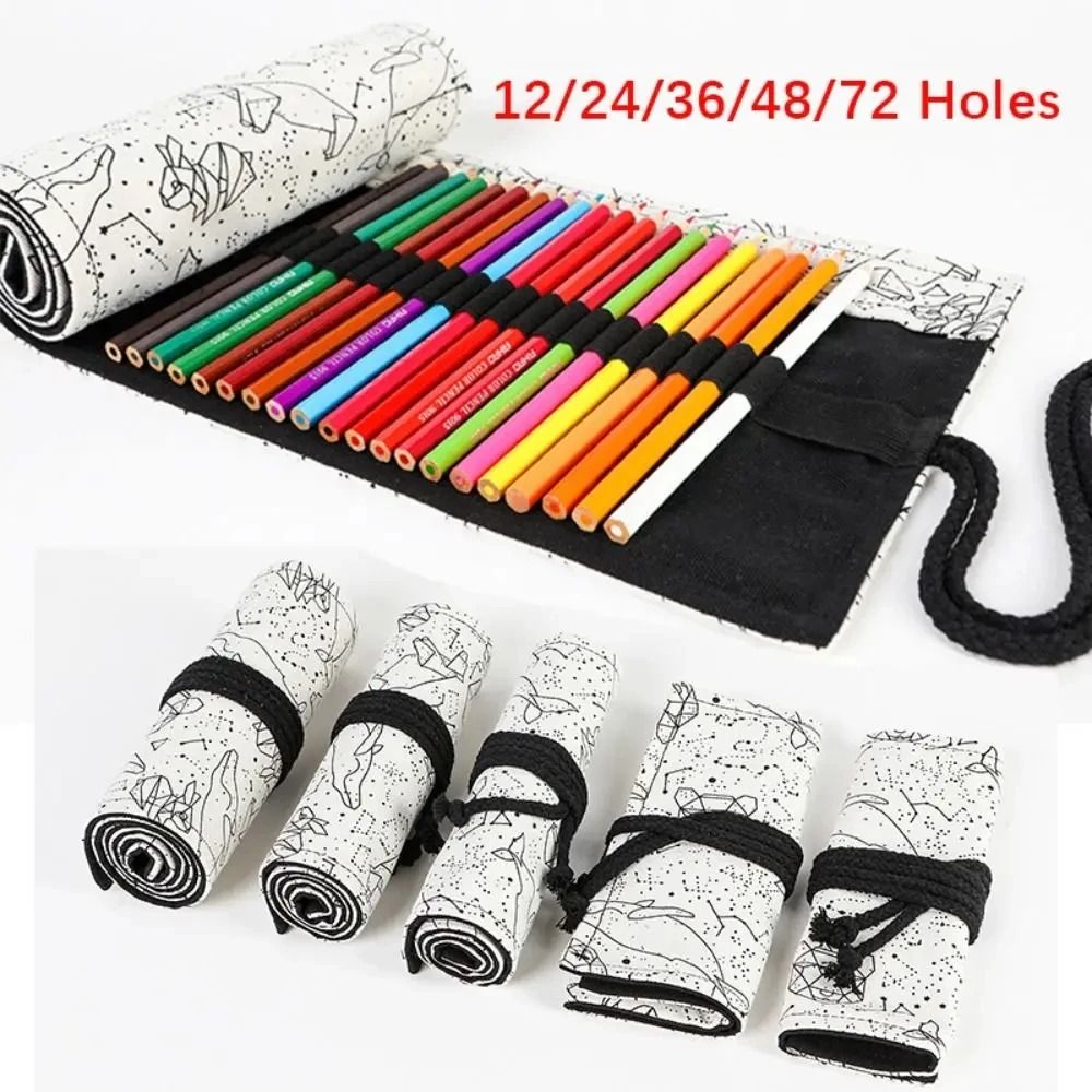 Canvas Roll Up Pencil Case with 12 Slots for Organized School and Art Supplies