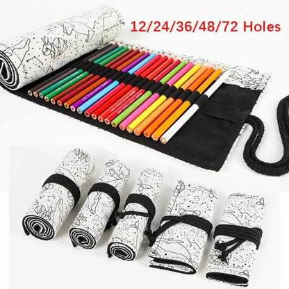 Canvas Roll Up Pencil Case with 12 Slots for Organized School and Art Supplies
