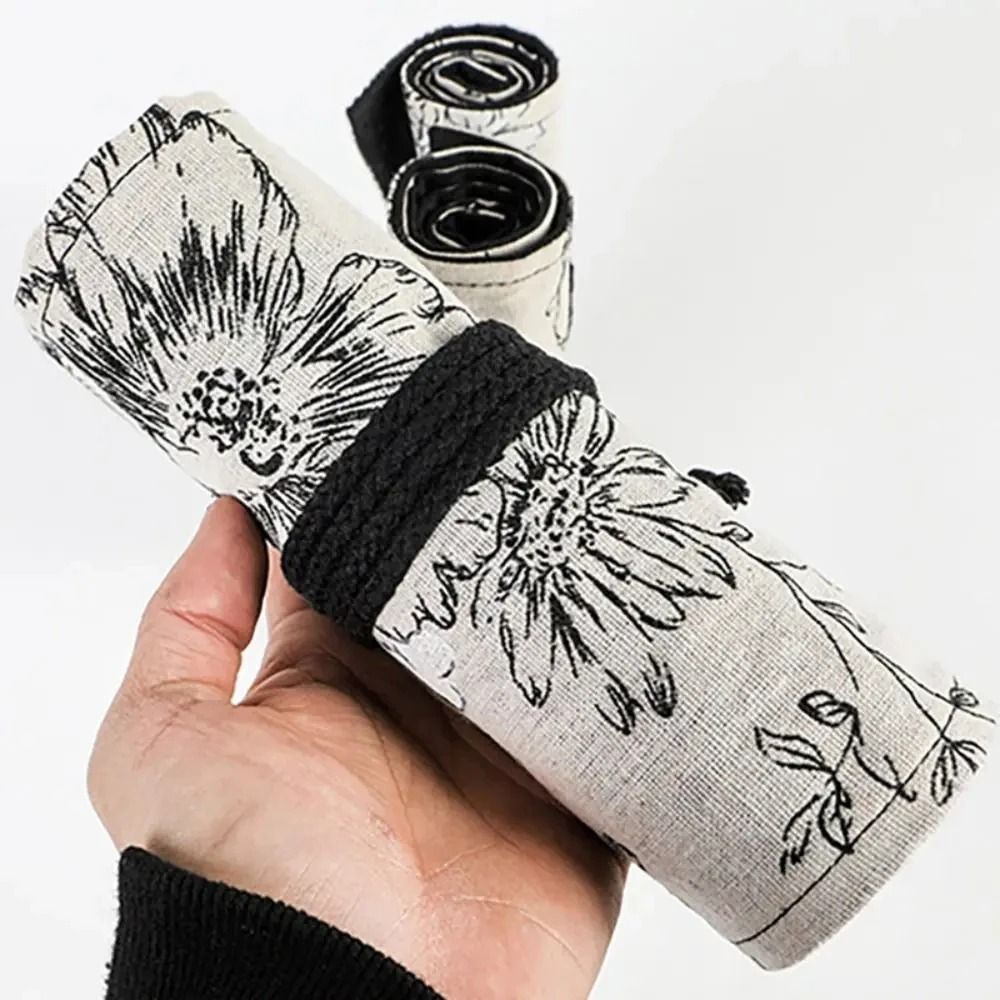 Canvas Roll Up Pencil Case with 12 Slots for Organized School and Art Supplies
