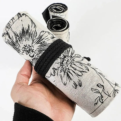 Canvas Roll Up Pencil Case with 12 Slots for Organized School and Art Supplies