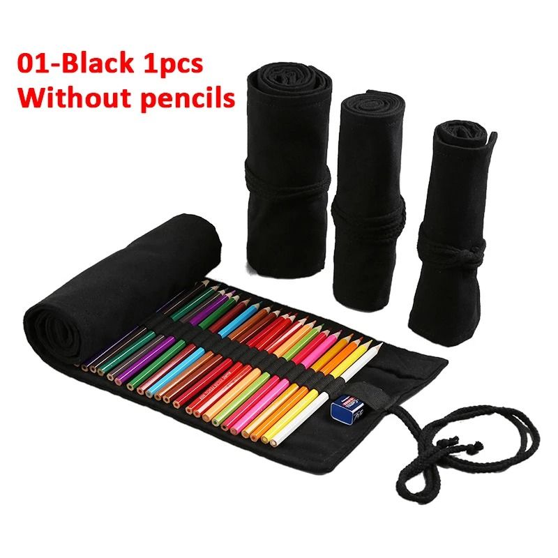 Canvas Roll Up Pencil Case with 12 Slots for Organized School and Art Supplies