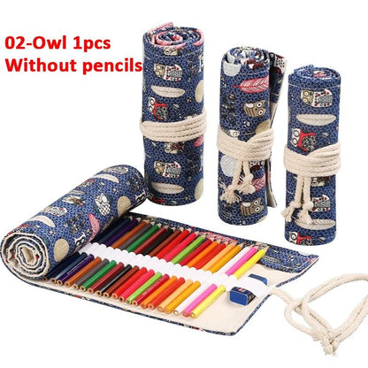 Canvas Roll Up Pencil Case with 12 Slots for Organized School and Art Supplies