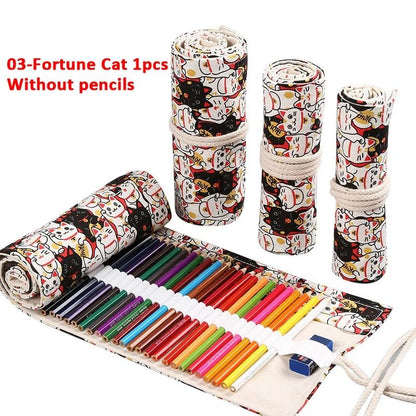 Canvas Roll Up Pencil Case with 12 Slots for Organized School and Art Supplies