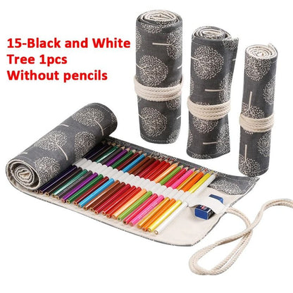 Canvas Roll Up Pencil Case with 12 Slots for Organized School and Art Supplies