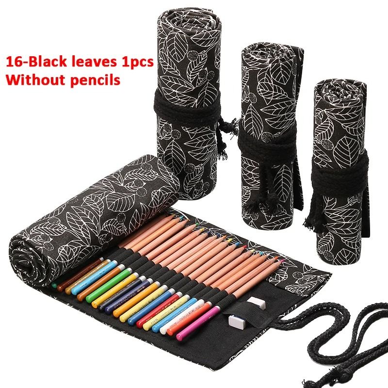 Canvas Roll Up Pencil Case with 12 Slots for Organized School and Art Supplies