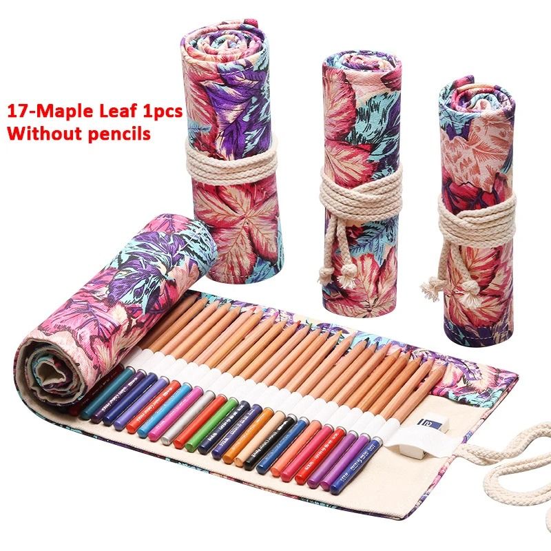 Canvas Roll Up Pencil Case with 12 Slots for Organized School and Art Supplies