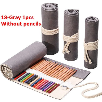 Canvas Roll Up Pencil Case with 12 Slots for Organized School and Art Supplies