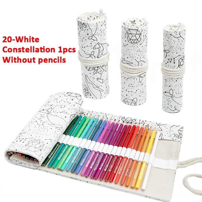 Canvas Roll Up Pencil Case with 12 Slots for Organized School and Art Supplies