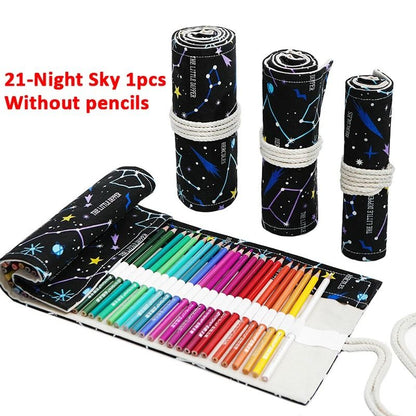 Canvas Roll Up Pencil Case with 12 Slots for Organized School and Art Supplies