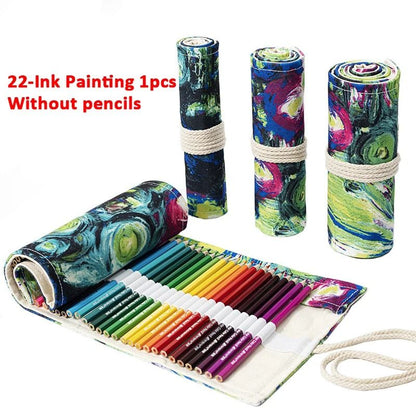 Canvas Roll Up Pencil Case with 12 Slots for Organized School and Art Supplies
