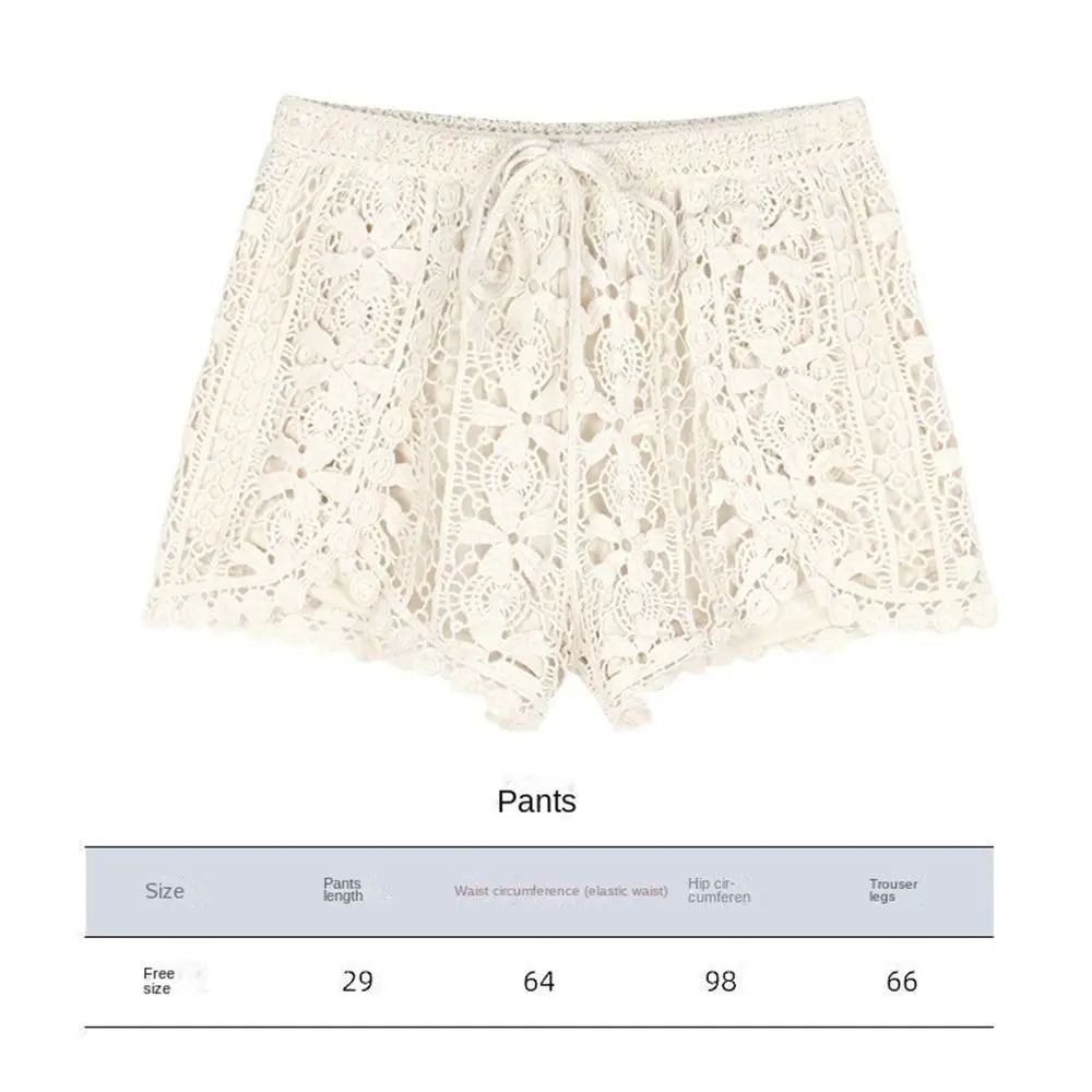 Boho Crochet High Waist Summer Shorts with Lace-Up Detail