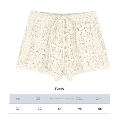 Boho Crochet High Waist Summer Shorts with Lace-Up Detail