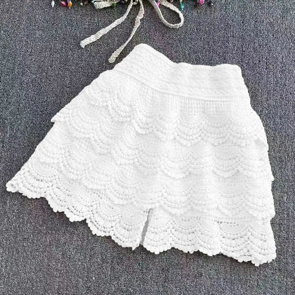 Boho Crochet High Waist Summer Shorts with Lace-Up Detail