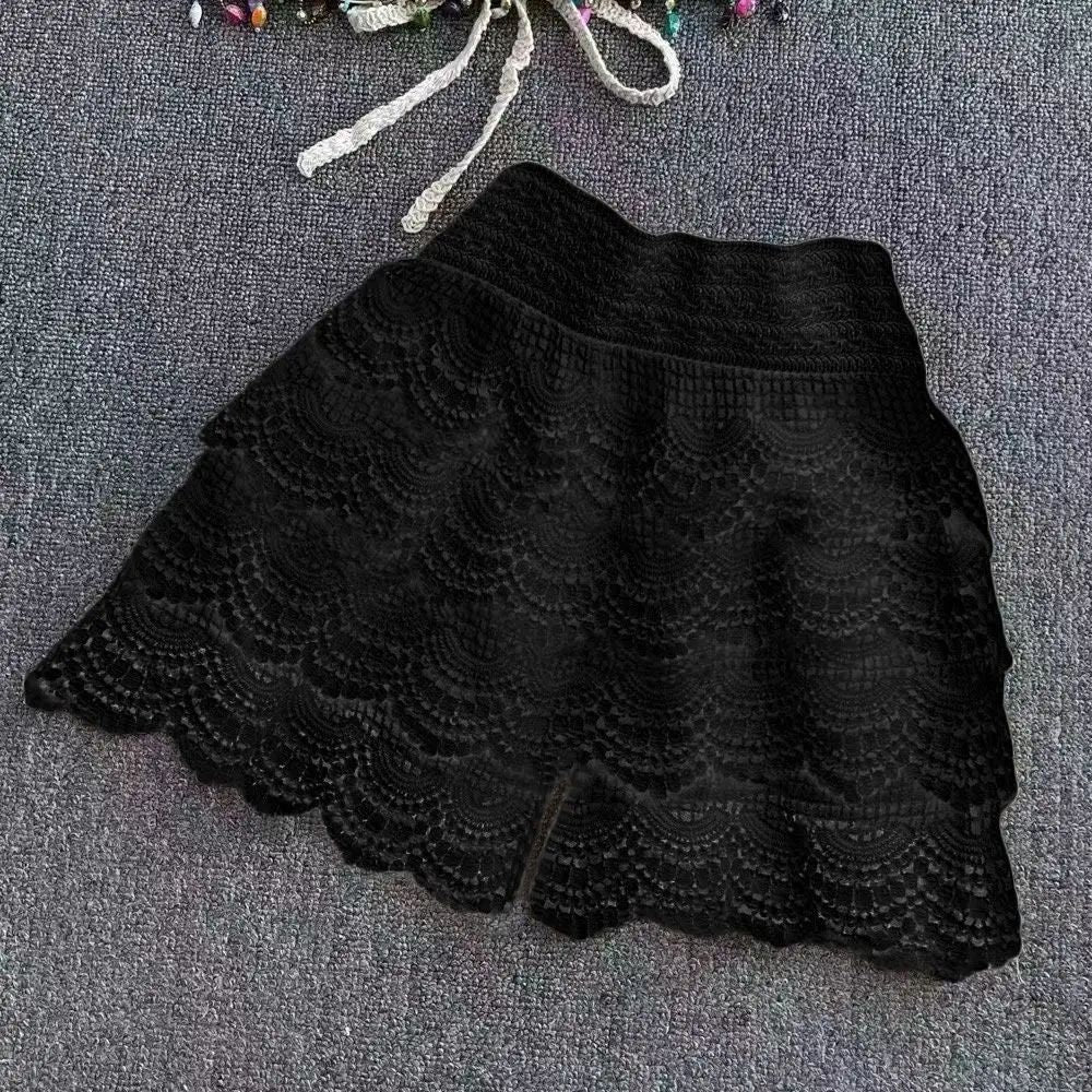 Boho Crochet High Waist Summer Shorts with Lace-Up Detail