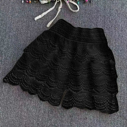 Boho Crochet High Waist Summer Shorts with Lace-Up Detail