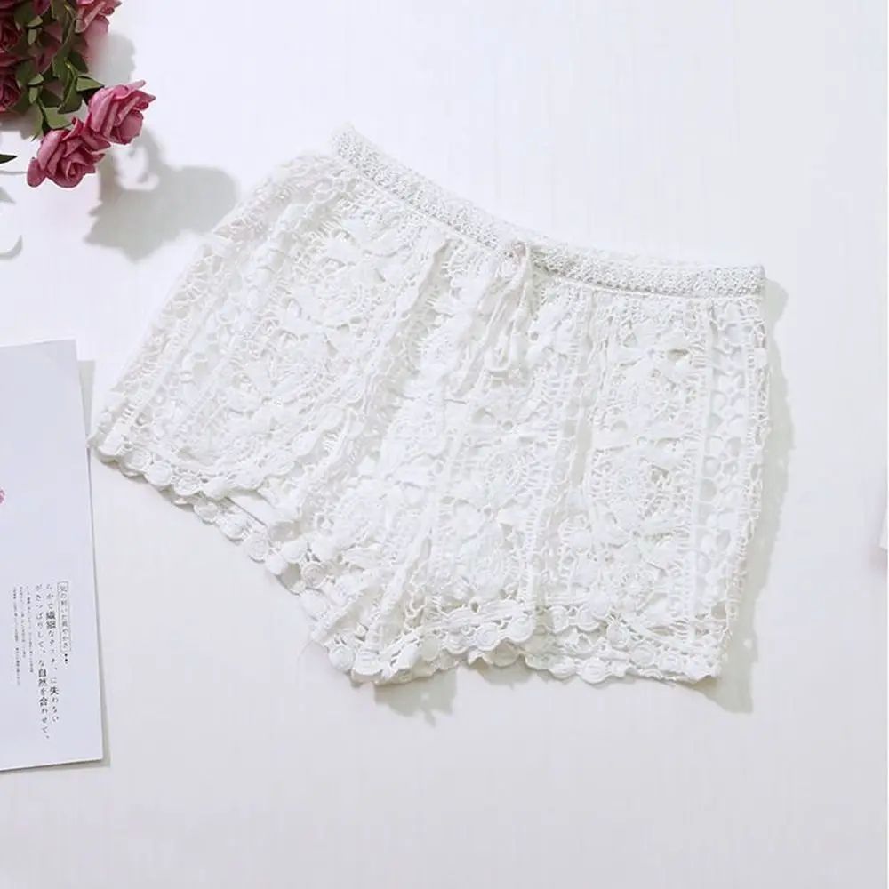 Boho Crochet High Waist Summer Shorts with Lace-Up Detail