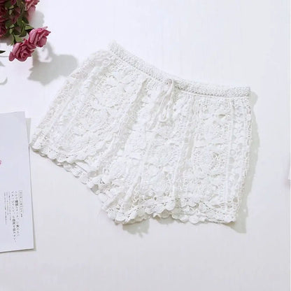 Boho Crochet High Waist Summer Shorts with Lace-Up Detail