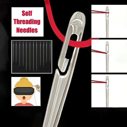 Self Threading Needles Set Easy Thread Sewing Needles Stainless Steel Pack
