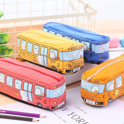 Cartoon Bus Pencil Case Large Capacity Kids School Organizer