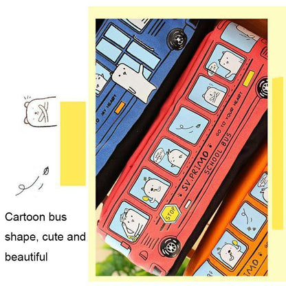 Cartoon Bus Pencil Case Large Capacity Kids School Organizer