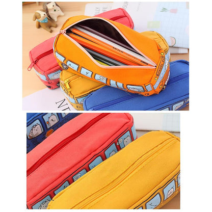 Cartoon Bus Pencil Case Large Capacity Kids School Organizer