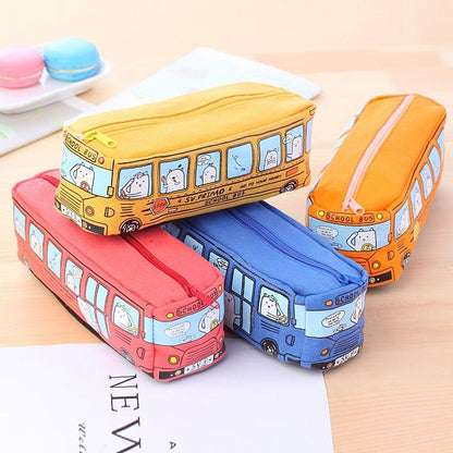 Cartoon Bus Pencil Case Large Capacity Kids School Organizer