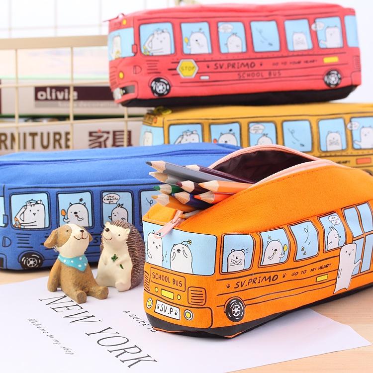 Cartoon Bus Pencil Case Large Capacity Kids School Organizer