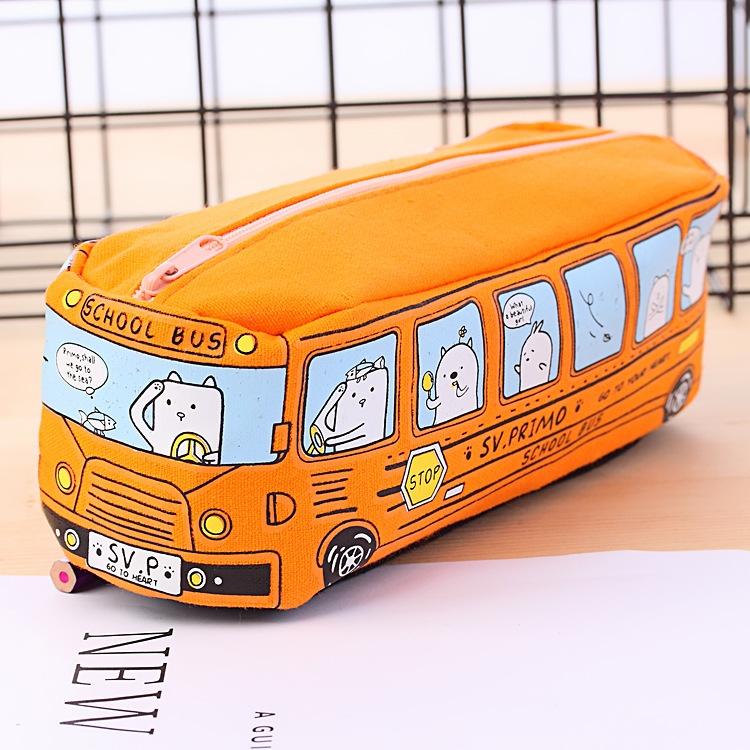 Cartoon Bus Pencil Case Large Capacity Kids School Organizer